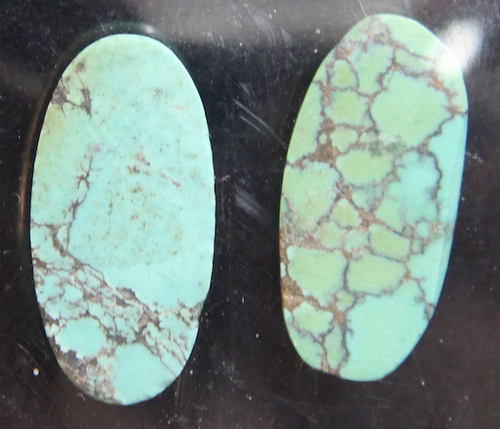 (2) smaller size Turquoise Cabochons Really nice looking 16mm X 7.5mm X 2mm NICE1
