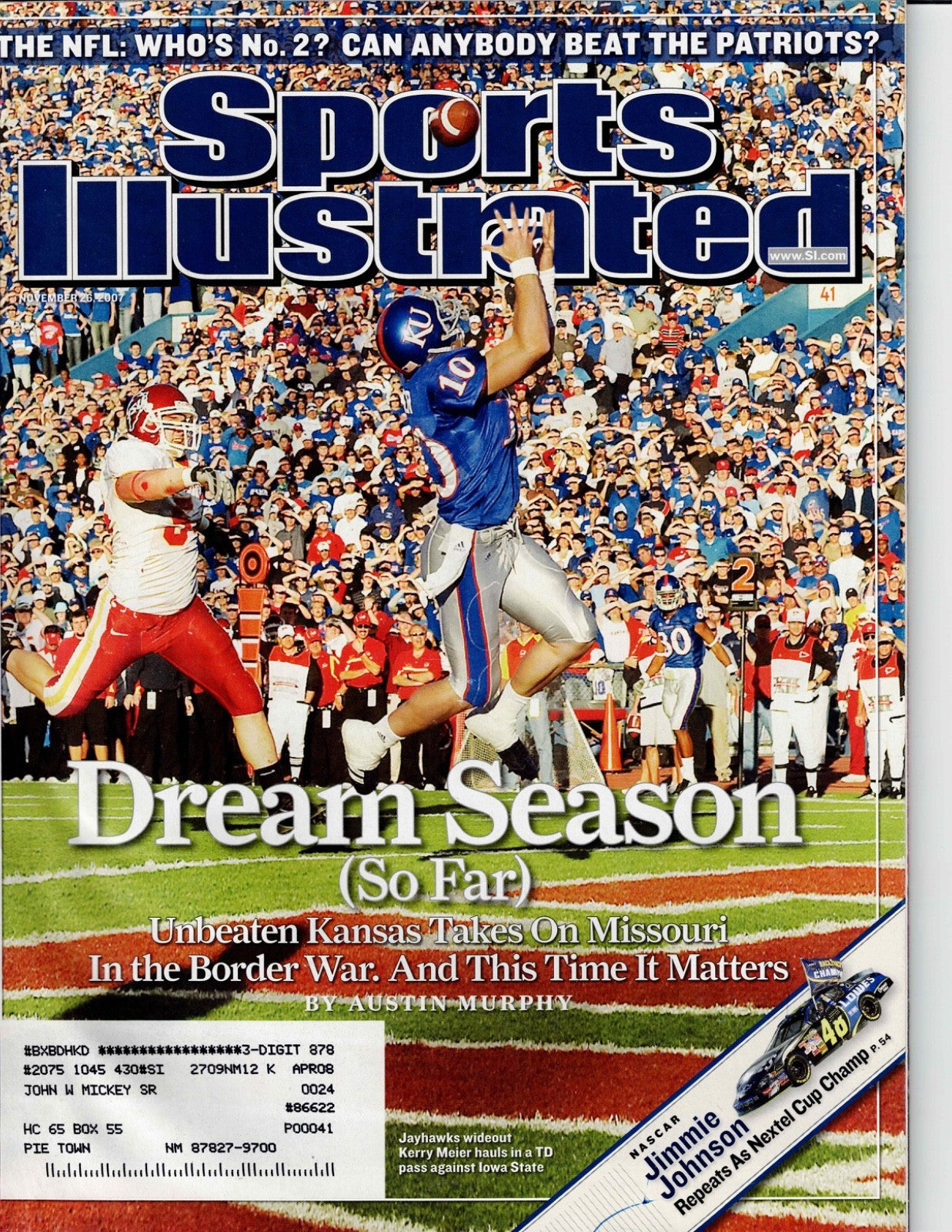 (3) Sports Illustrated Magazines Nov 19, 2007, Nov 26, '07 and Dec 3, '07 VG2
