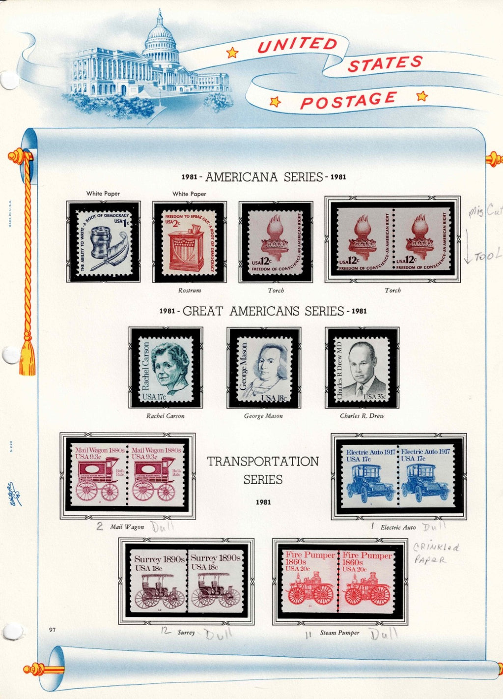 White Ace Album 34 pgs Older US stamps hand picked CHOICE Mint5