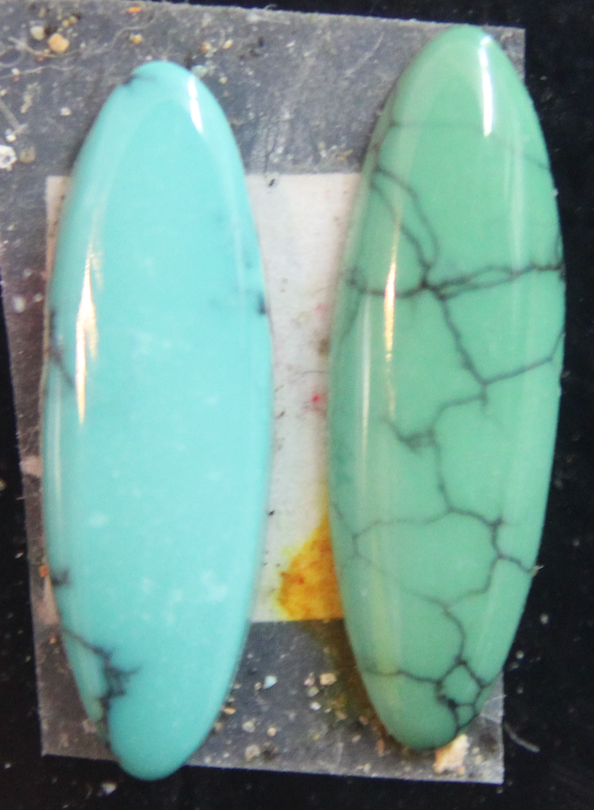 (2) smaller size Turquoise Cabochons Really nice looking 18mm X 4.5mm X 2mm NICE0