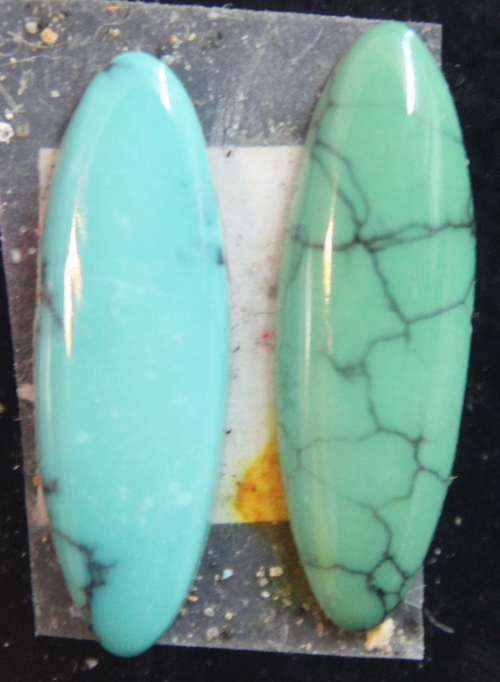 (2) smaller size Turquoise Cabochons Really nice looking 18mm X 4.5mm X 2mm NICE0