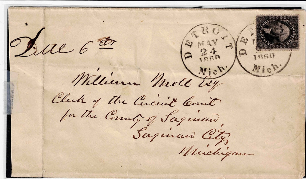 US Scott 36B, used Postage Due 6 cts  5/24/1860 cover, APS Certification. $1,2001